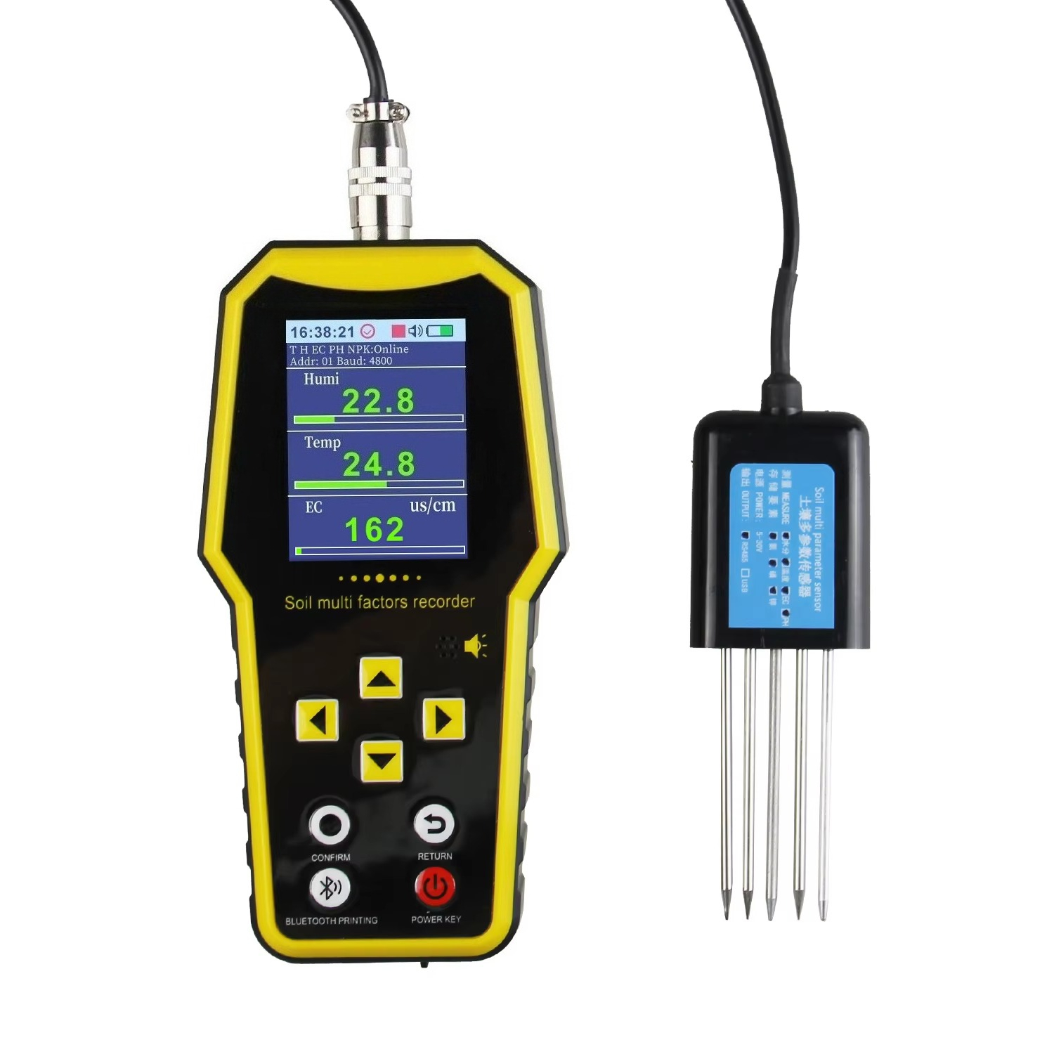 Temperature Humidity Sensor - 7-in-1 tragbarer Bodenfeuchtigkeitssensor-Detektor, pH-Wert-Tester, PH, Temperatur,