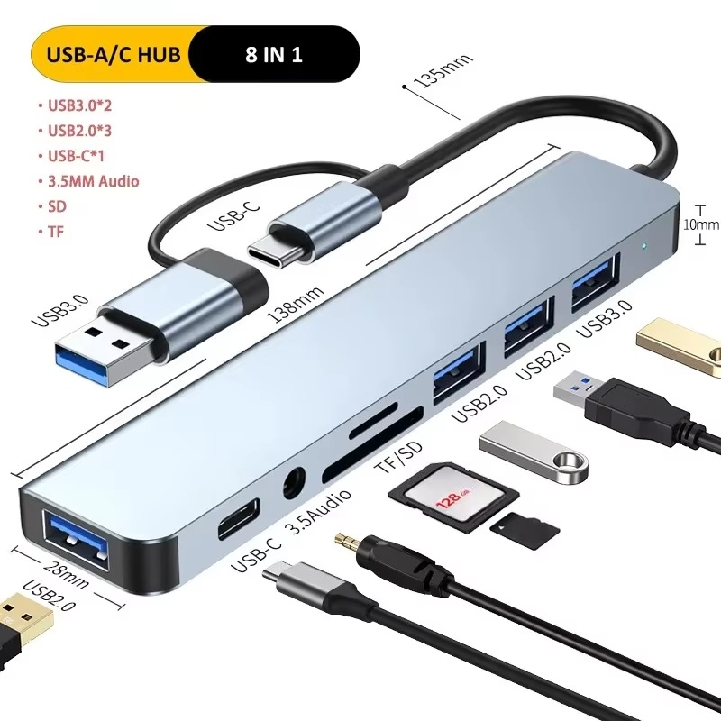 Home Assistant Sd - Typ-C-Hub USB-Splitter 8-in-1 USB-Extender USB-Multiport-Adapter USB-C-Anschluss